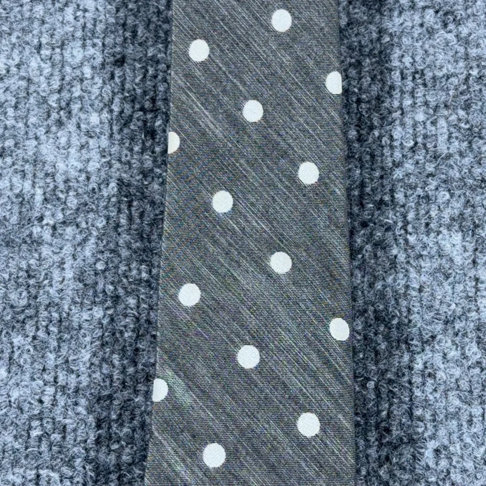 Express Mens Necktie Charcoal Gray White Polka Dot Textured Slim Silk Blend Tie